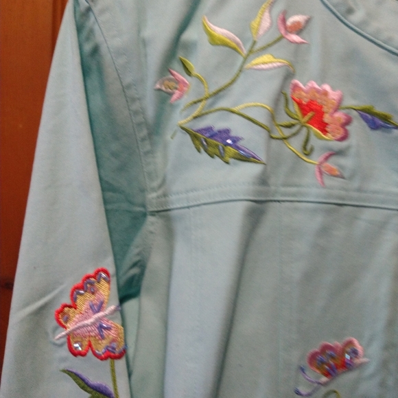 Quacker Factory Jacket Aqua Beaded Embroidered Zipper Jacket L NWOT - Picture 8 of 12